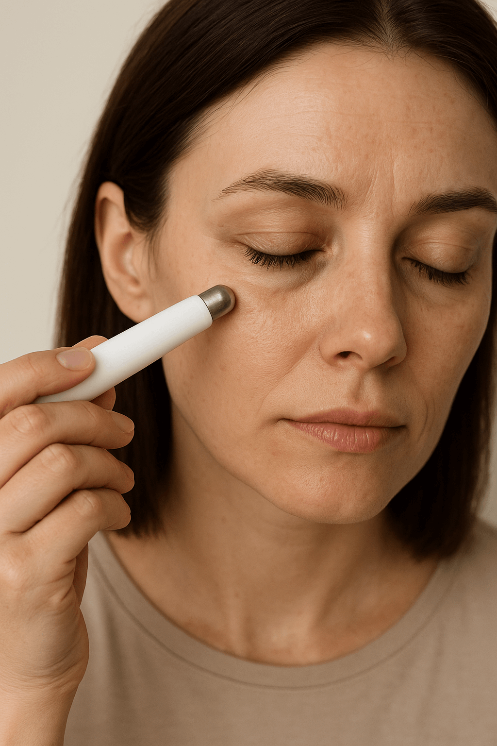 femme applique de la creme pour ses cernes 