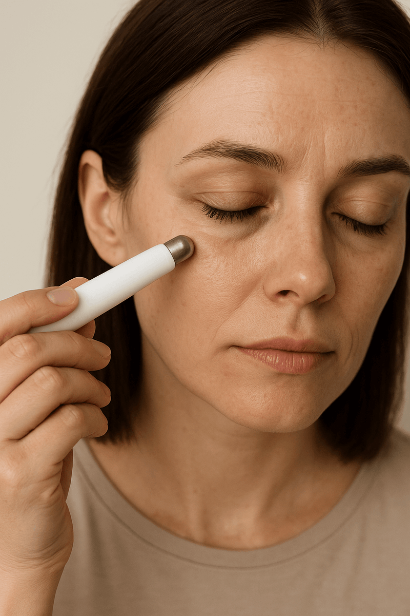 femme applique de la creme pour ses cernes 