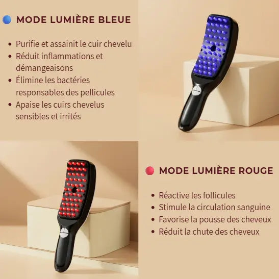 Brosse à cheveux à lumière LED - Stimuler la repousse des cheveux