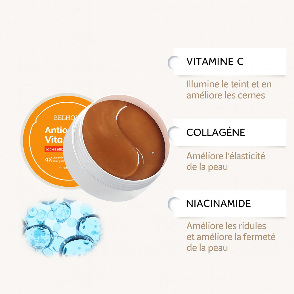 Patchs Yeux Hydra-Gel à la Vitamine C – Anti-Cernes, Anti-Rides et Éclat du Regard