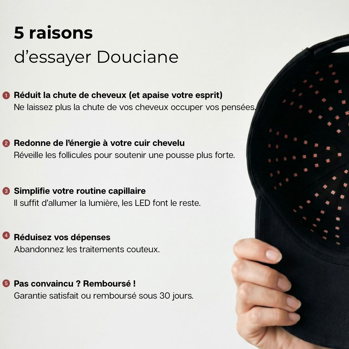 Casquette LED Douciane - Anti-chute et repousse cheveux