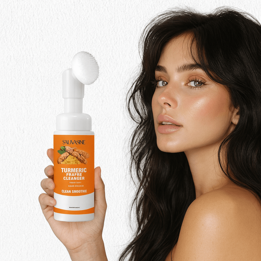 Femme qui tient nettoyant curcuma Douciane 