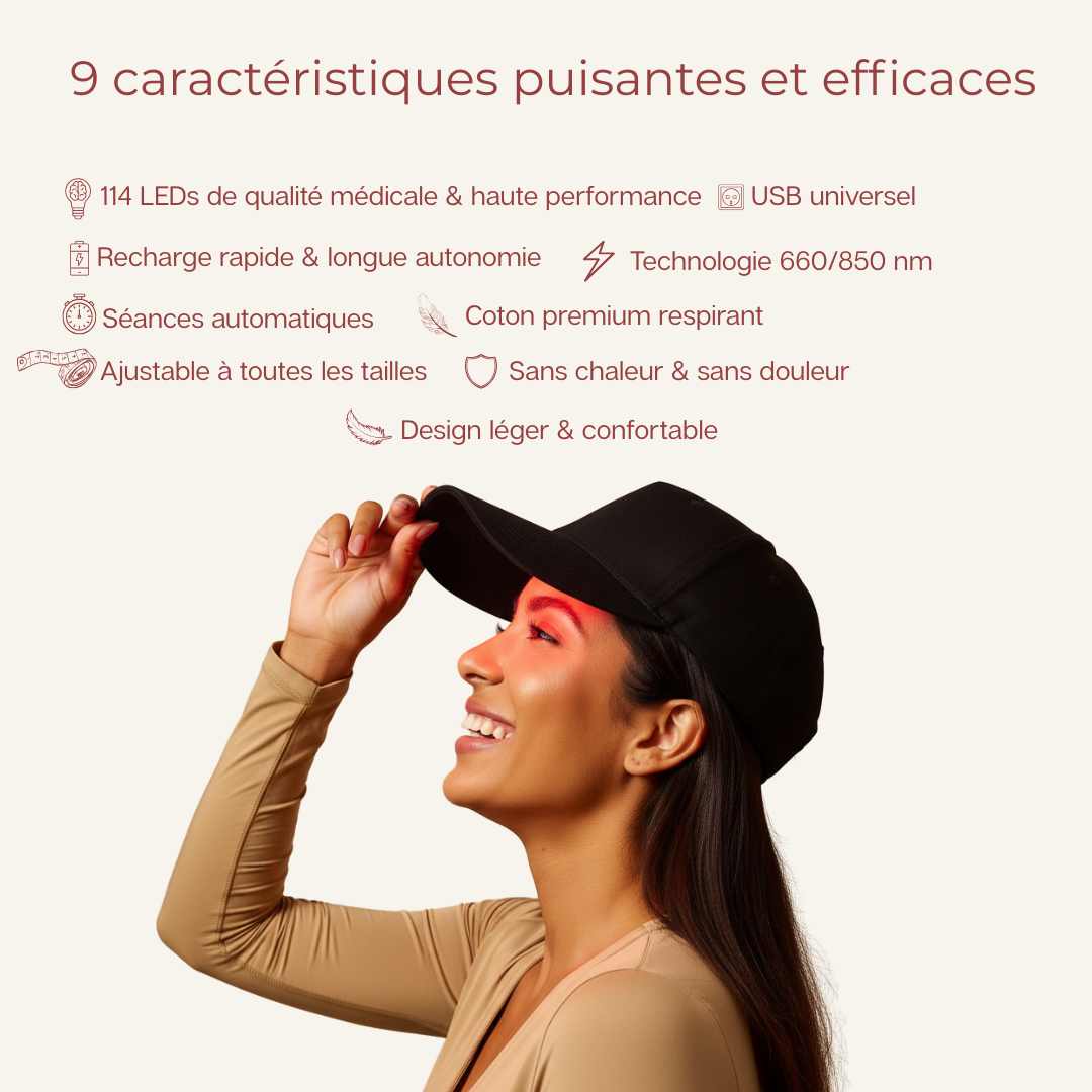 Casquette LED Douciane - Anti-chute et repousse cheveux