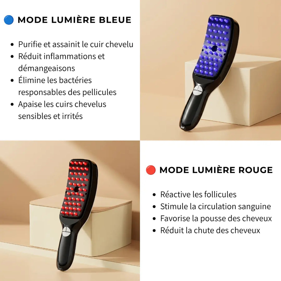 Brosse à cheveux à lumière LED - Stimuler la repousse des cheveux