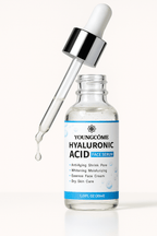 Sérum visage YOUNGCOME à l'acide hyaluronique en flacon avec pipette, formule hydratante et anti-âge.